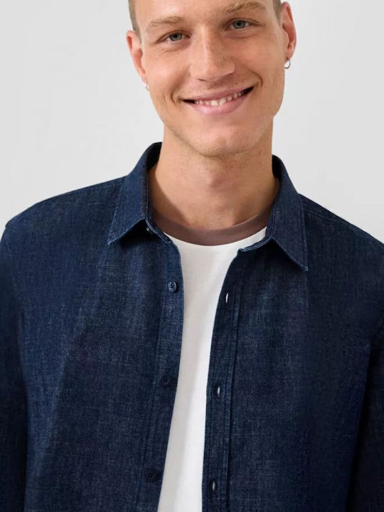Long Sleeve Denim Shirt in Regular Fit Dark Blue Denim