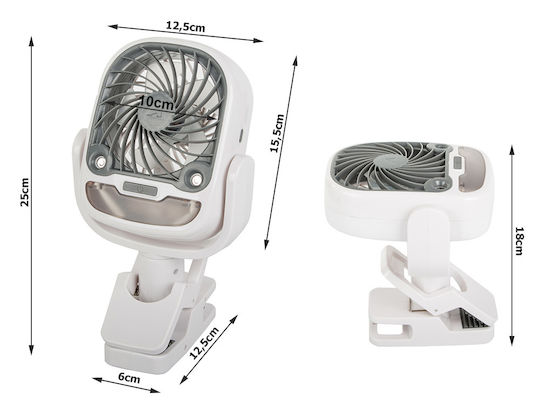 Ventilator Umidificator 2 În 1 Zola Birou Wireless Rotire 360° 3 Viteze Funcție Iluminare Cu Clema Suport Birou 25 X 12.5 X 12.5 Cm Alb