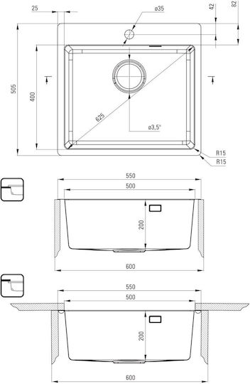 Deante ZPO R10B Υποκαθήμενος Inox Brushed Μ50xΠ55cm Χρυσός Deante ZPO R10B Υποκαθήμενος Inox Brushed Μ50xΠ55cm Χρυσός