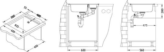 Alveus Ένθετος Νεροχύτης Inox Μ50xΠ61.5cm Γκρι
