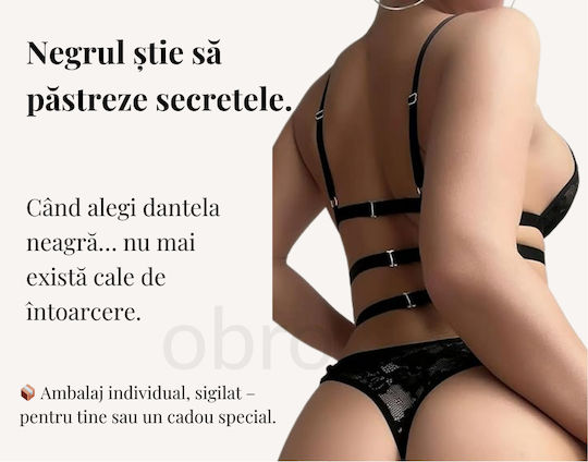 3-piece Sexy Lace Intimate Lingerie Set Including Bra Garter Belt Panties Black