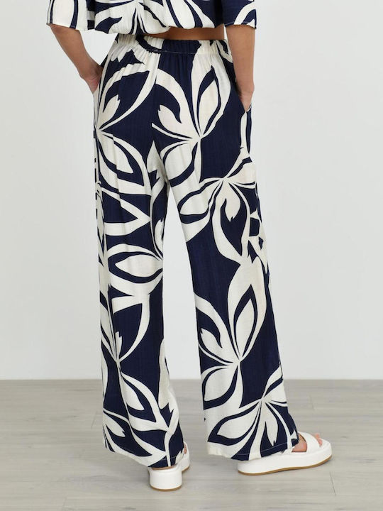 Women's Pantaloons with Rubber Band Floral Blue