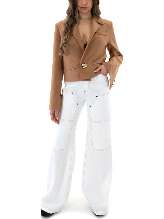 Women C.manolo High Rise Cotton Pantaloons in Straight Leg Style Ecru