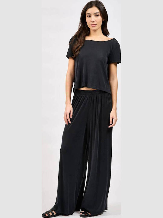 Collectiva Noir Women's High Rise Fabric Trousers Black