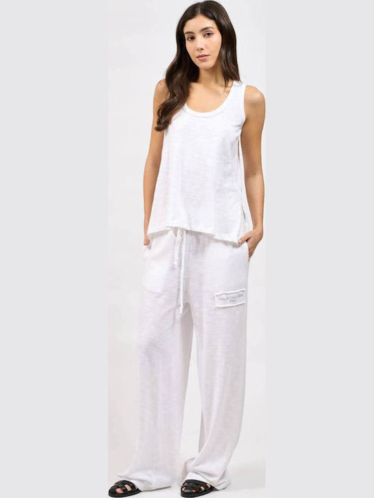 Collectiva Noir Women's High Waist Fabric Trousers Straight White