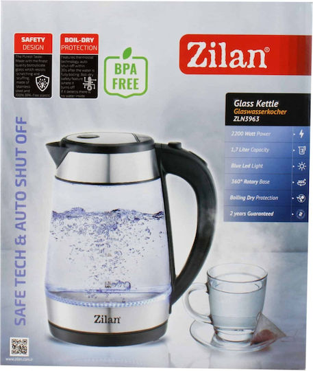 Zilan Fierbător De Apă 1.7lt 2200W Argintiu