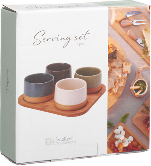 Excellent Houseware Μπωλ Σερβιρίσματος Στρογγυλό Ξύλινο Μπλε με Διάμετρο 22εκ. 5τμχ