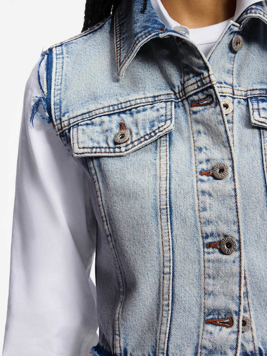 Women's Sleeveless Jacket for Winter Blue