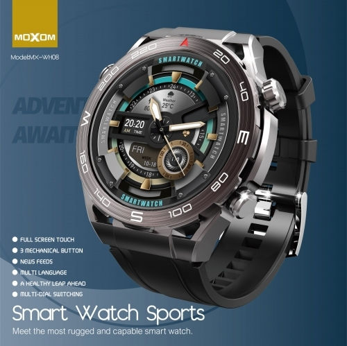 Moxom MX-WH08 Smartwatch με Παλμογράφο (Μαύρο)