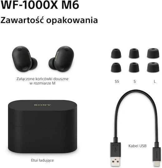Sony WF-1000XM6 In-ear Bluetooth Handsfree Ακουστικά με Αντοχή στον Ιδρώτα και Θήκη Φόρτισης Μαύρα