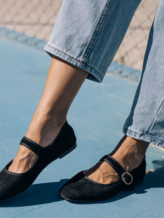 Suede Damen Ballerinas in Schwarz Farbe
