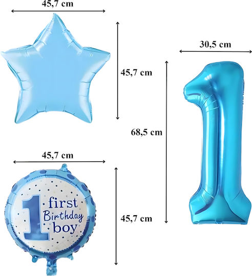 Set 5 Baloane Rotunde Zi De Naștere Folie Albastre Jumbo 68.5 cm