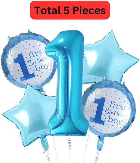 Set 5 Baloane Rotunde Zi De Naștere Folie Albastre Jumbo 68.5 cm
