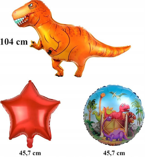 Set 5 Baloane Rotunde Zi De Naștere Dinozauri Folie Roșii Jumbo 104 cm