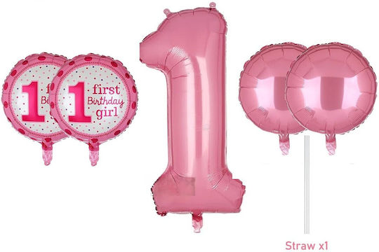 Set 5 Baloane Rotunde Zi De Naștere Folie Roz Jumbo 68.5 cm