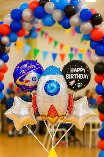 Set 5 Baloane Rotunde Zi De Naștere Astronauți Folie Argintii Jumbo 66 cm