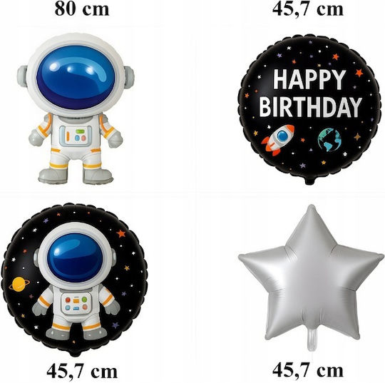 Set 5 Baloane Rotunde Zi De Naștere Astronauți Folie Argintii Jumbo 80 cm