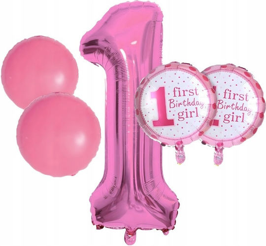 Set 5 Baloane Rotunde Zi De Naștere Folie Roz Jumbo 68.5 cm