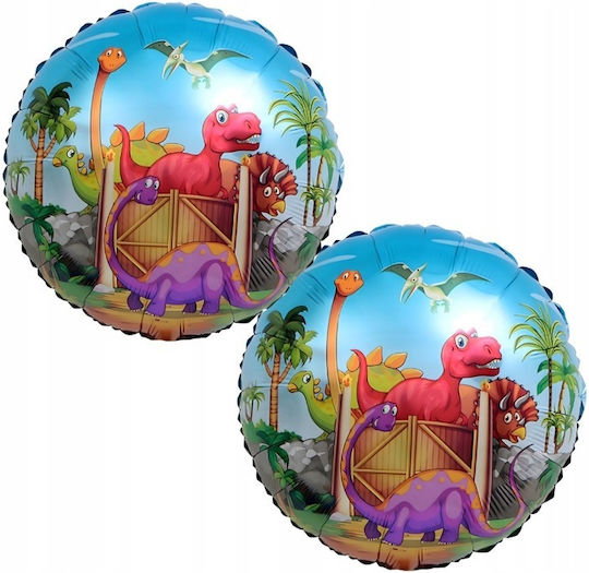 Set 5 Baloane Rotunde Zi De Naștere Dinozauri Folie Roșii Jumbo Cu LED 94 cm