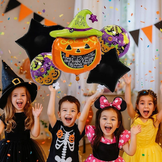Set 5 Baloane Halloween Folie Portocalii