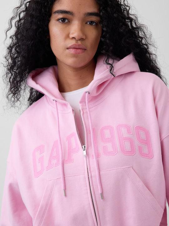 Long Women's Hoodie Cardigan Sweatshirt with Hood Primrose Pink