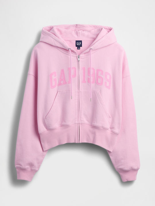 Long Women's Hoodie Cardigan Sweatshirt with Hood Primrose Pink