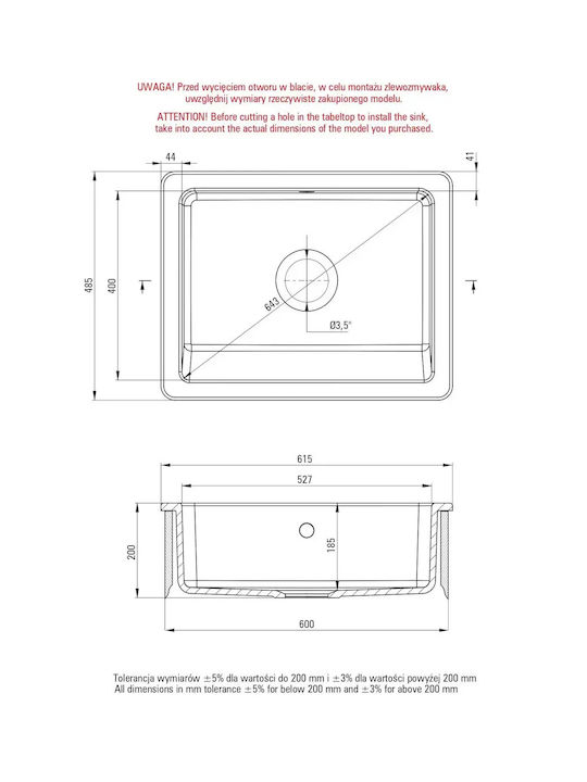 Deante Drop-In Кухненски Мивка Inox 61x48см Бял