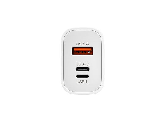 KLGO Charger Without Cable with USB-A Port and 2 USB-C Ports 45W Whites (PD-68)