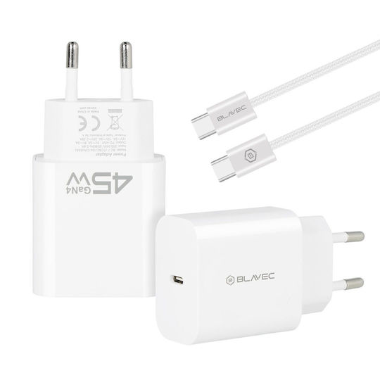 Blavec Wireless Charger GaN with USB-C Port and USB-C - USB-C Cable 45W Power Delivery Quick Charge 3.0 Quick Charge 4+ White (BC-7)