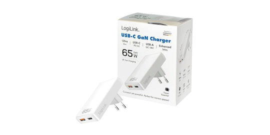 LogiLink Φορτιστής Χωρίς Καλώδιο με 2 Θύρες USB-A 65W Λευκός (PA0368)