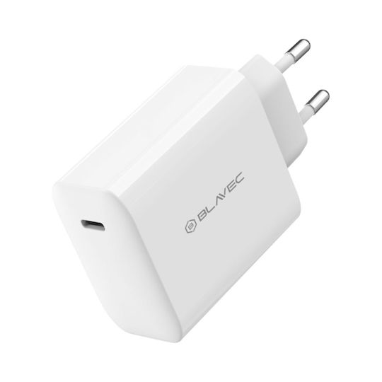 Blavec GaN с USB-C порт и кабел USB-C - USB-C 65W Power Delivery / Quick Charge 3.0 / Quick Charge 4+ Бял (BC-8)