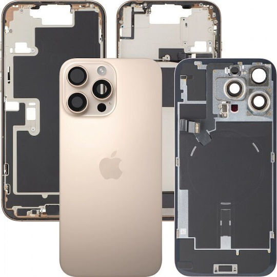 Apple iPhone 16 Pro Max Desert Titanium Battery Cover Full Bracket Camera Lens Magnets Waterproof Flash Light Original Wireless Charging
