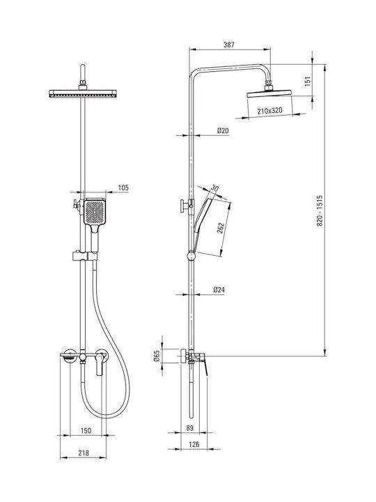 Deante Adjustable Shower Column with Bathtub Mixer Gray