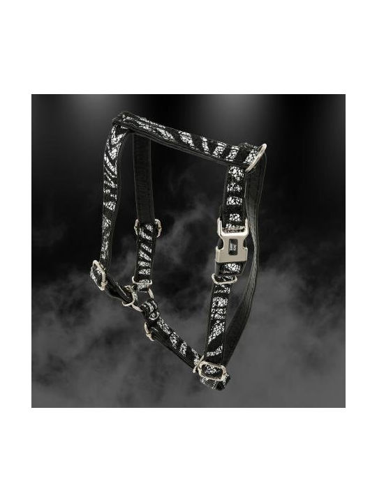 Dog Harness Equilibre Black Zebra Leather Nickel M 16mm/neck Circumference 30-50cm Chest Circumference 40-70cm