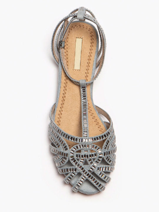 Flache Damen Sandalen Grau