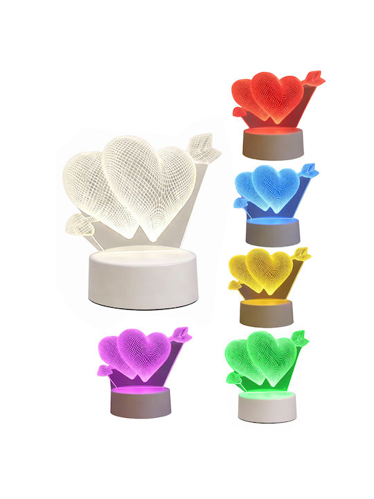 Lampă De Masă Led Rgb Iluzie 3D Noptieră Cupidon Inimi Alimentată Cu Baterie Usb 17 X 11.3 X 9.5 Cm