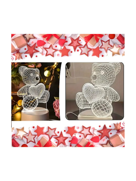 Lampă De Noptieră Led Rgb 3d Urs Inima Alimentată Cu Baterie Usb Lumină Alb Cald 22 X 11 X 8.5 Cm