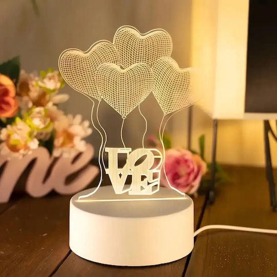 Led Rgb 3d Heart Table Lamp Nightstand Battery Usb Powered 17 X 11.3 X 9.5 Cm White
