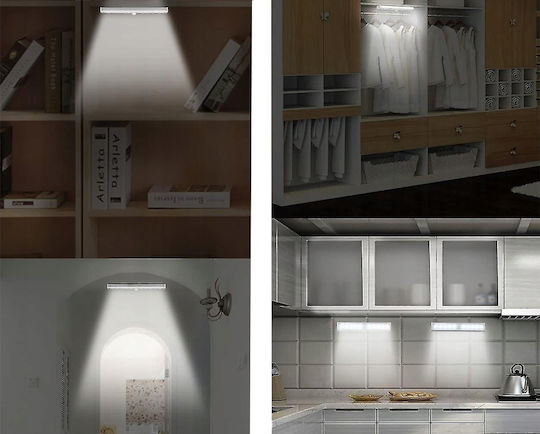 Lampă LED cu Senzor de Mișcare Amurg Lumină Rece Oprire Automată Montare Magnetică Adezivă Alimentată cu Baterii 19 x 3 x 1.5 cm