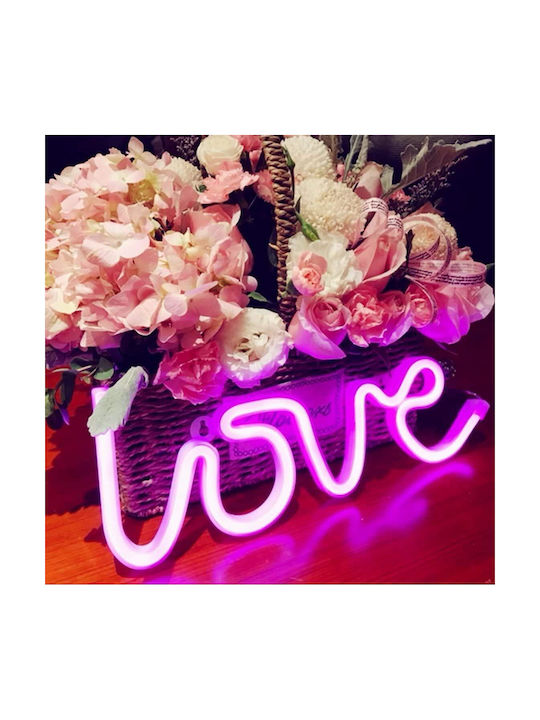 Led Decorative Lamp Neon Love Model Violet Light Battery Usb Cable Powered 34.5 X 13 Cm