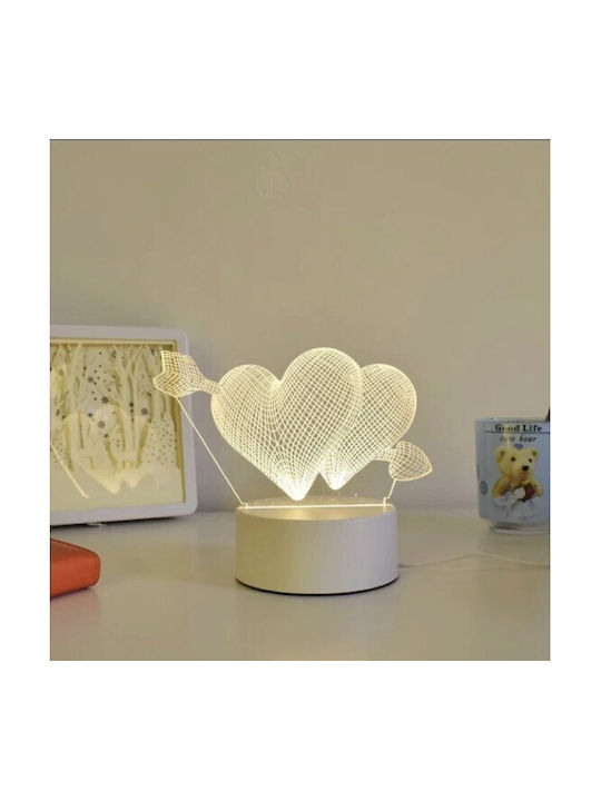 Lampă De Masă Led Rgb Iluzie 3D Noptieră Cupidon Inimi Alimentată Cu Baterie Usb 17 X 11.3 X 9.5 Cm