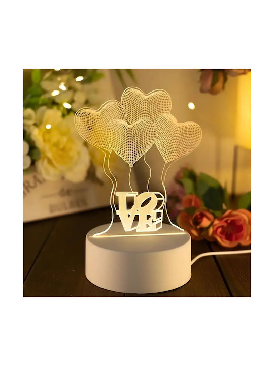 Lampă De Masă Led Rgb 3d Inima Albă Pentru Noptieră Alimentată Cu Baterie Usb 17 X 11.3 X 9.5 Cm