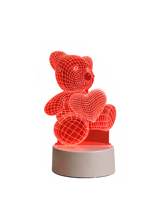 Lampă De Noptieră Led Rgb 3d Urs Inima Alimentată Cu Baterie Usb Lumină Alb Cald 22 X 11 X 8.5 Cm