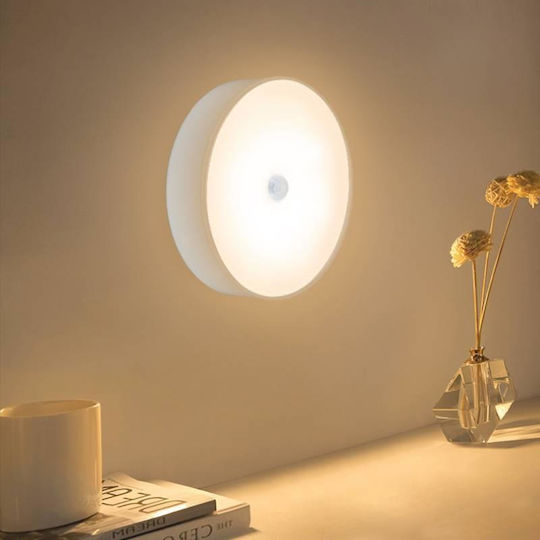 Led Wall Lamp Motion Sensor Magnetic Mount Usb Charging Rechargeable Battery Cool White Light Plastic 8.5 Cm Diameter White
