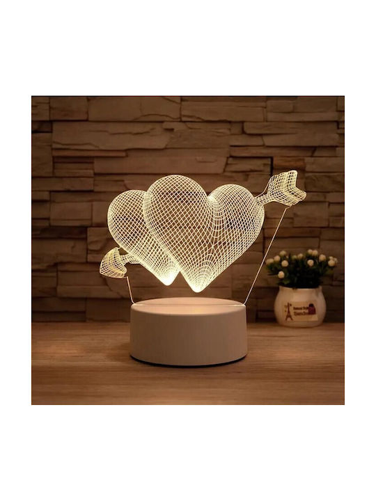 Lampă De Masă Led Rgb Iluzie 3D Noptieră Cupidon Inimi Alimentată Cu Baterie Usb 17 X 11.3 X 9.5 Cm