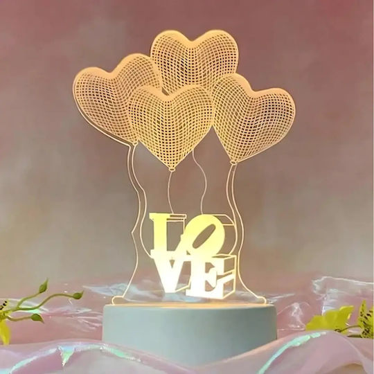 Led Rgb 3d Heart Table Lamp Nightstand Battery Usb Powered 17 X 11.3 X 9.5 Cm White
