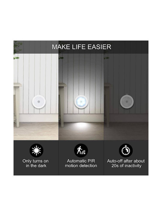 Lampă De Perete Led Senzor De Mișcare Montare Magnetică Încărcare Usb Baterie Reîncărcabilă Lumină Alb Rece Plastic Diametru 8.5 Cm Albă
