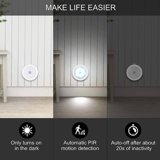 Led Wall Lamp Motion Sensor Magnetic Mount Usb Charging Rechargeable Battery Cool White Light Plastic 8.5 Cm Diameter White