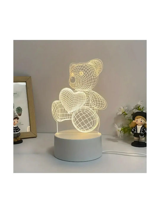 Lampă De Noptieră Led Rgb 3d Urs Inima Alimentată Cu Baterie Usb Lumină Alb Cald 22 X 11 X 8.5 Cm
