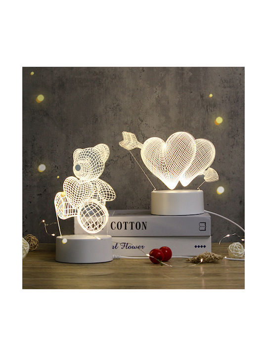 Lampă De Masă Led Rgb Iluzie 3D Noptieră Cupidon Inimi Alimentată Cu Baterie Usb 17 X 11.3 X 9.5 Cm